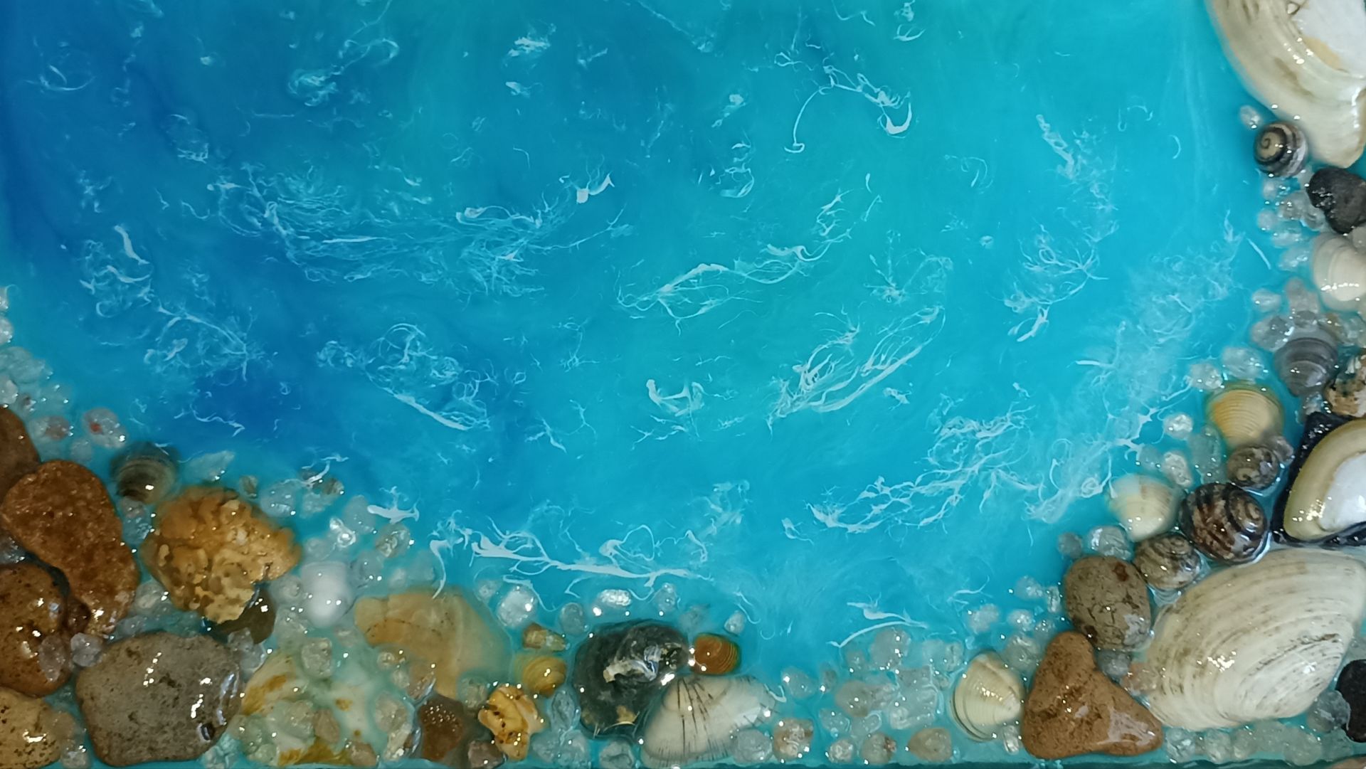 Картина из эпоксидной смолы. Море берег. Смола на картоне.