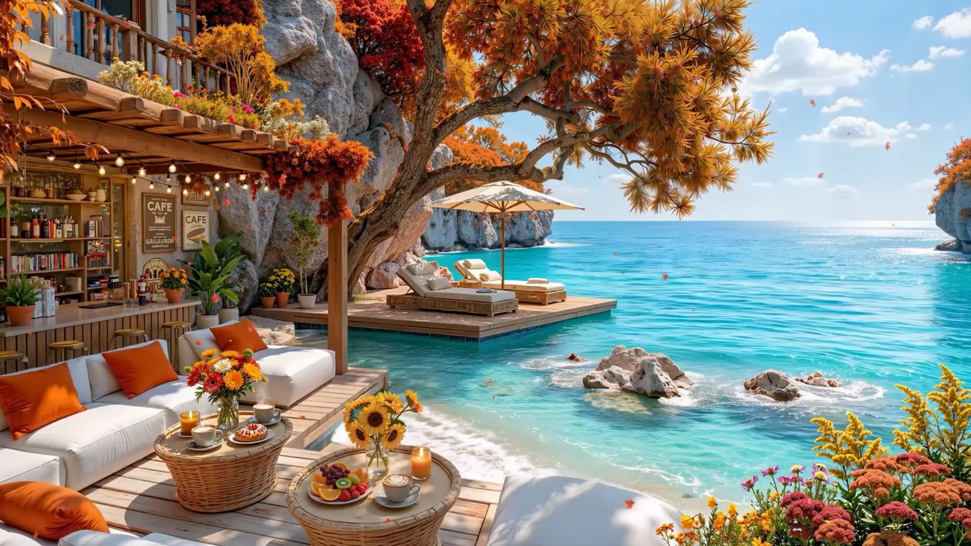 УЮТНЫЙ ДЖАЗ У МОРЯ В КАФЕ НА СКАЛЕ ☕🌊 ДЛЯ ОТДЫХА И РЕЛАКСА