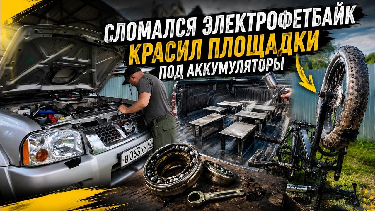 РАЗВАЛИЛСЯ ПОДШИПНИК НА ЭЛЕКТРОФЭТБАЙКЕ + площадки под аккумуляторы в пикап