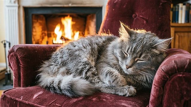 Релакс перед сном 🐱 Мурчание кота + Шум дождя + Треск камина Без музыки