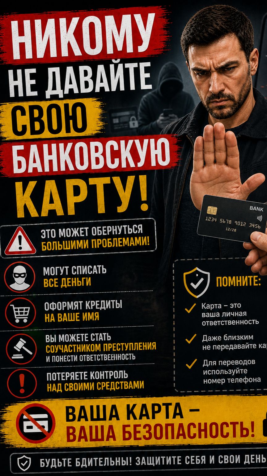 Никому не давайте свою банковскую карту