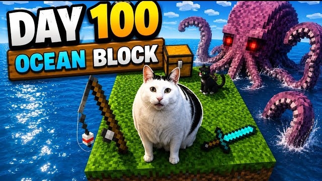 КОТ ВЫЖИЛ НА ОДНОМ БЛОКЕ ОКЕАНА В МАЙНКРАФТ! 🐱🌊😱