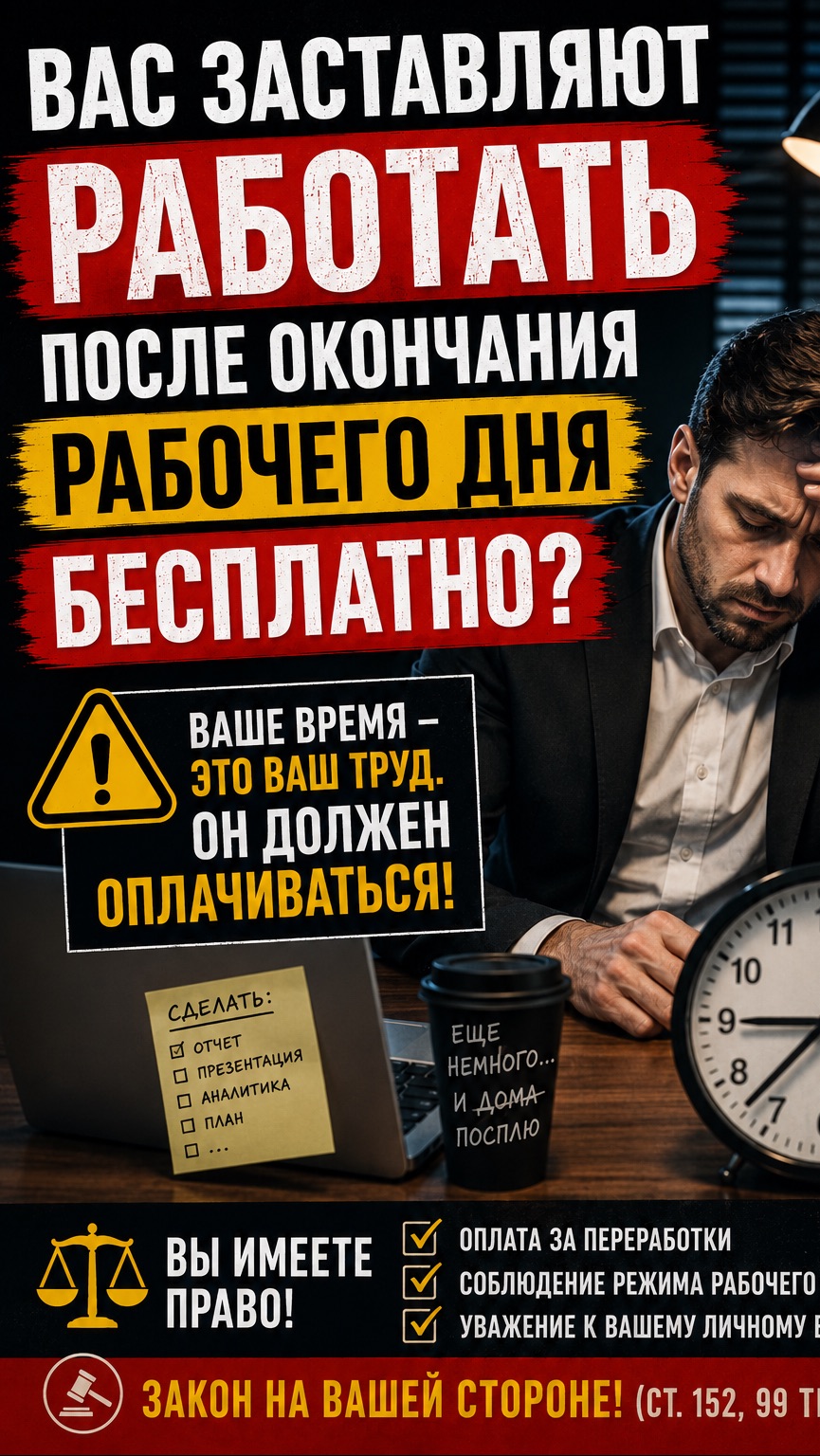 Вас заставляют работать после окончания рабочего дня бесплатно