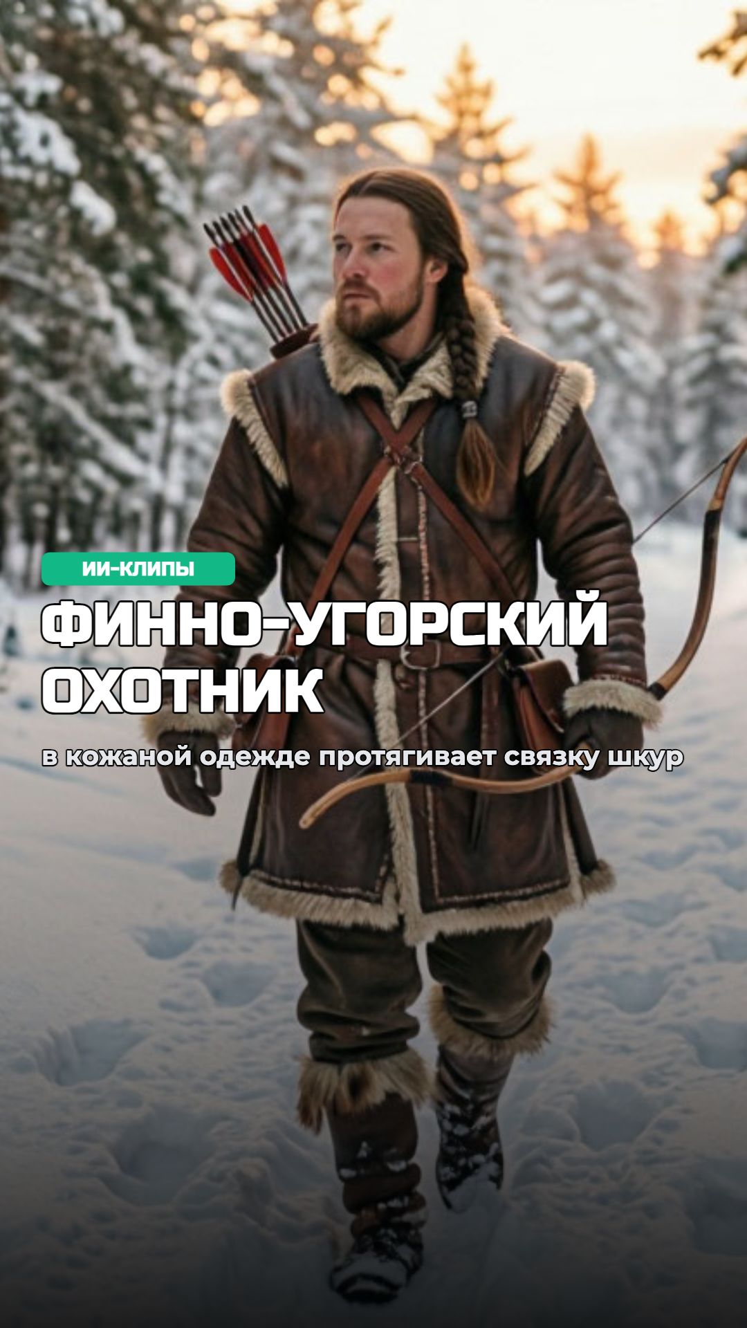 Финно‑угорский охотник в кожаной одежде протягивает связку шкур славянской торговке