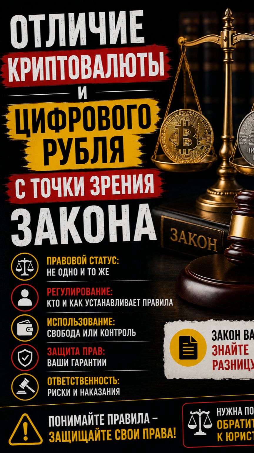 Отличие криптовалюты и цифрового рубля с точки зрения закона