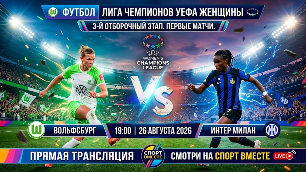 Вольфсбург — Интер Милан  Футбол Лига Чемпионов УЕФА Женщины.  Первые матчи Прямая Трансляция