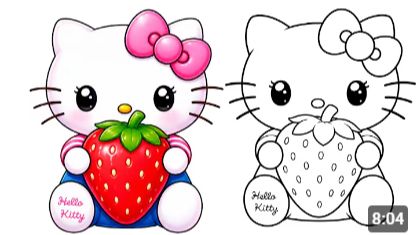 Как нарисовать милую Hello Kitty с клубничкой🍓