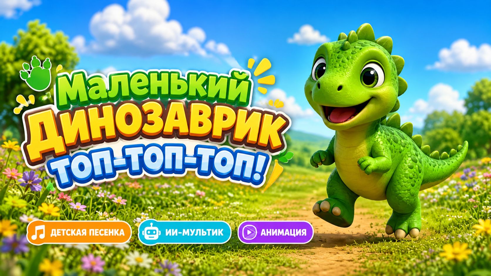 🦖 Маленький Динозаврик — Топ-Топ-Топ! | Детская песенка | ИИ-мультик | Анимация