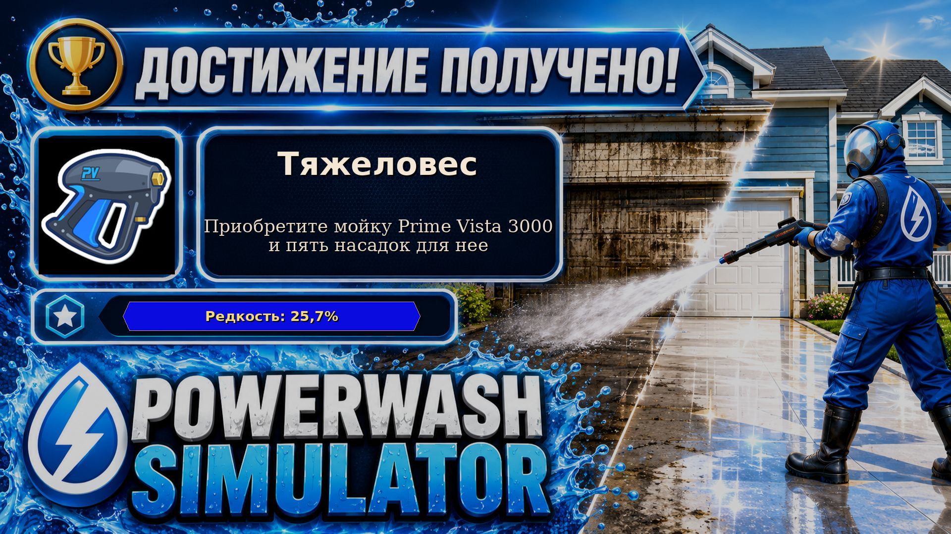 37. PowerWash Simulator — Тяжеловес | Prime Vista 3000 + 5 насадок | Достижение 37/100