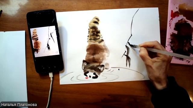Кот, кошка и птичка и еноты