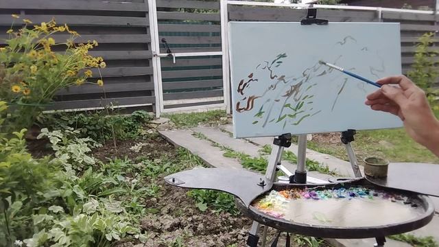 Этюд с цветочной клумбой.