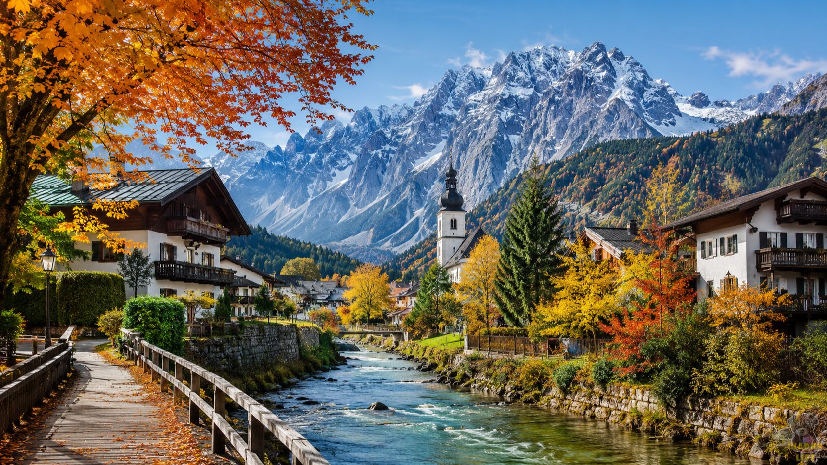 Гармиш-Партенкирхен 🇩🇪 Осень в Баварских Альпах — прогулка по Германии 4K | #ПутешествиеОнлайн