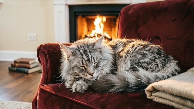Мурчание кота, шум дождя и треск камина 🌧️ Белый шум для глубокого сна и релакса