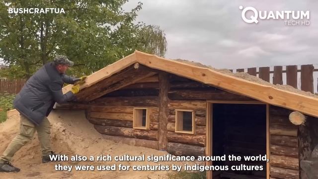 Мужчина строит двухкомнатный подземный бревенчатый домик | с начала до конца от @bushcraftua