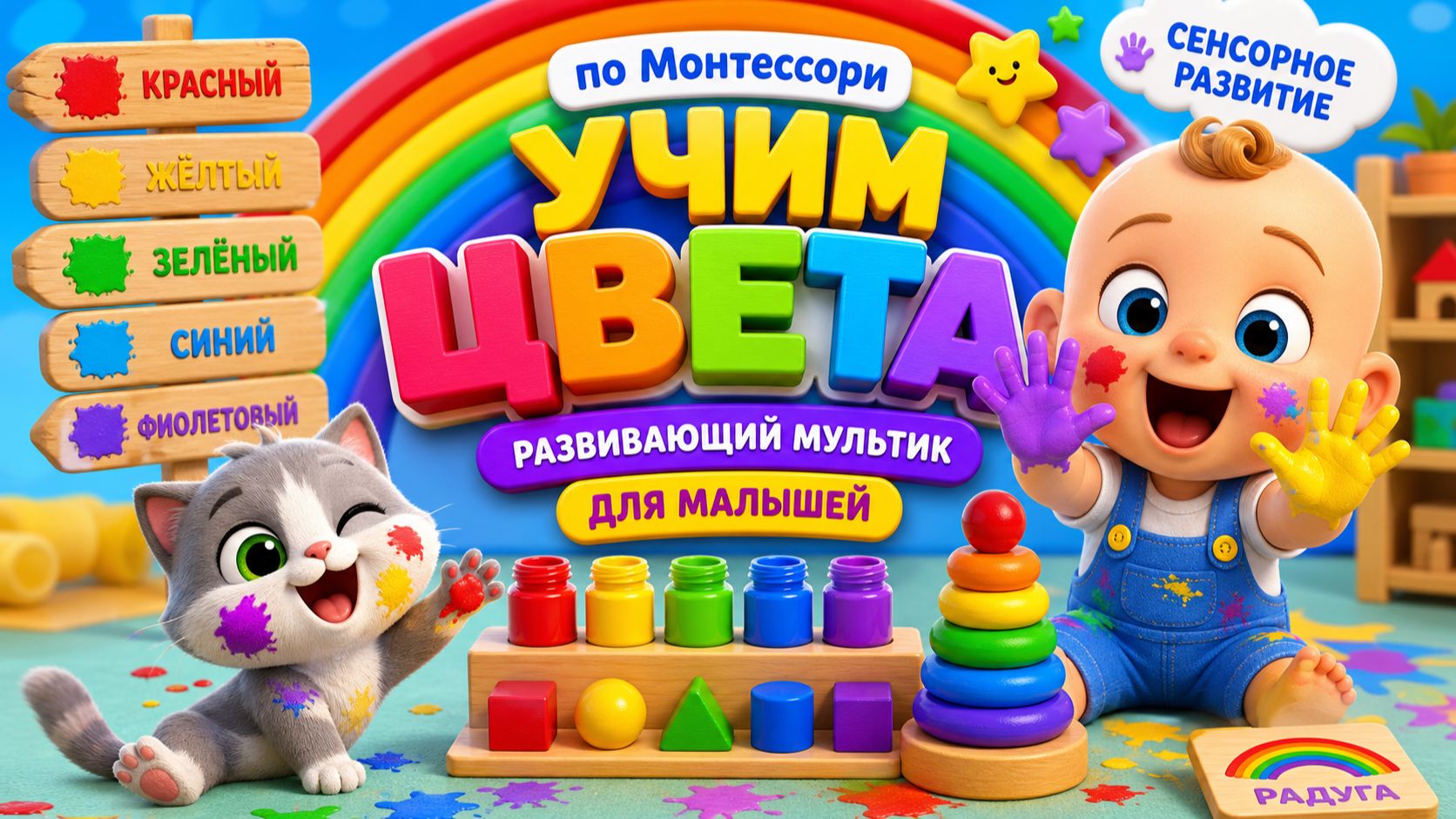 🌈 Учим цвета по Монтессори — развивающий мультик для малышей | Сенсорное развитие ✨