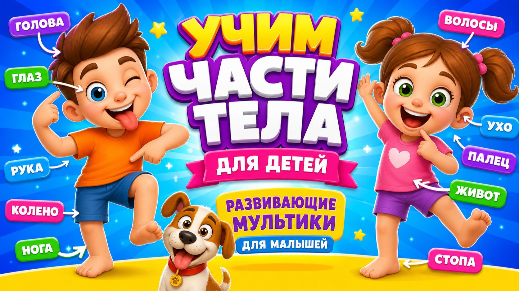  Учим части тела для детей  развивающий мультик для самых маленьких 