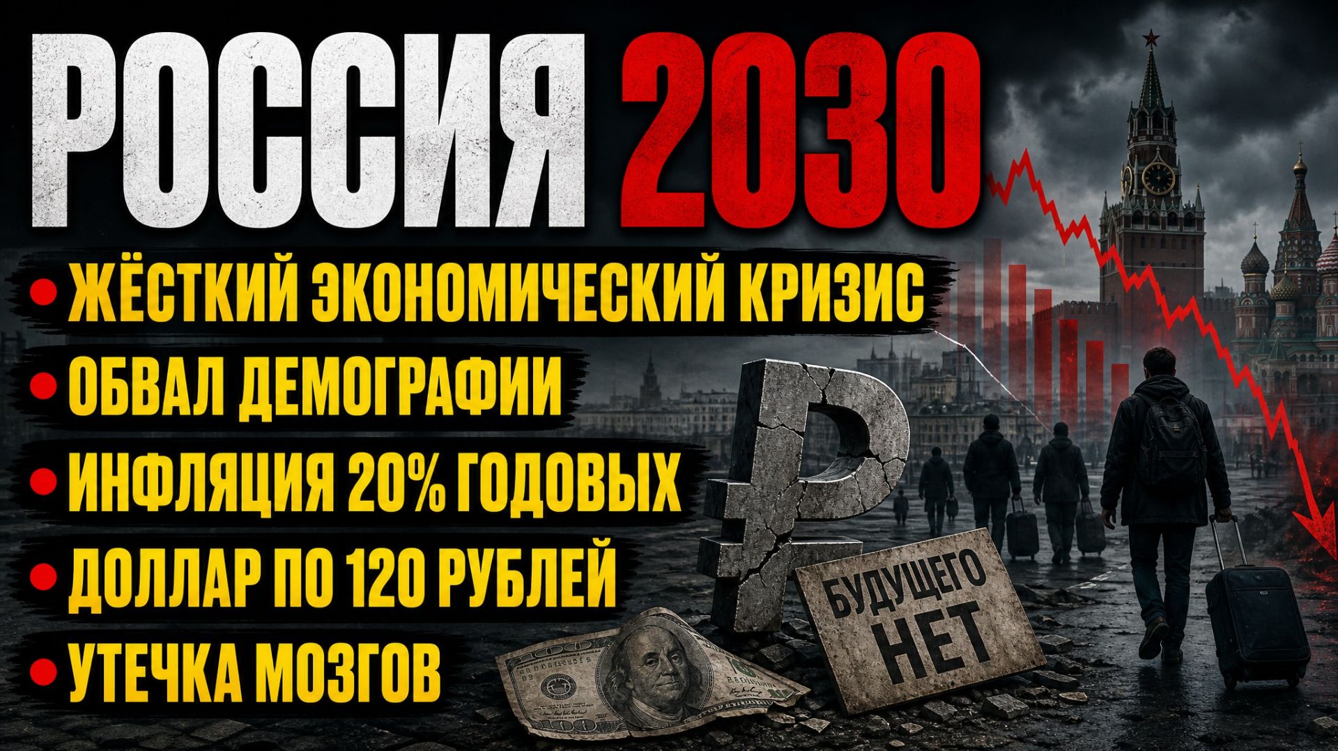Россия 2030 / Жёсткий экономический кризис / Обвал демографии / Инфляция 20% годовых / Доллар по 120