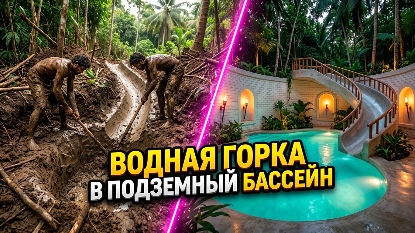  СЕКРЕТНЫЙ АКВАПАРК ПОД ЗЕМЛЕЙ: Строим водную горку и бассейн вокруг дома в джунглях 