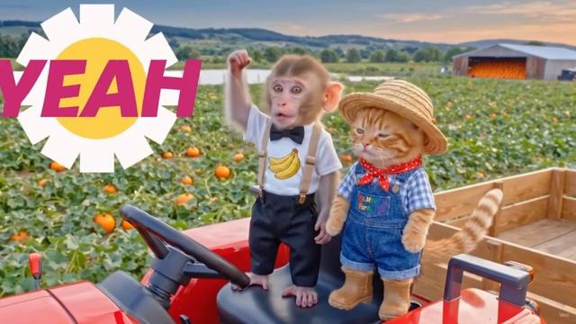 Фермер-обезьяна управляет трактором JCB, а кот спасает утенка от гигантского крокодила!