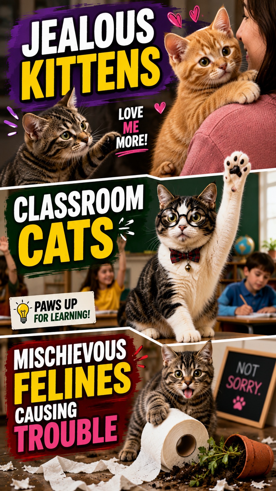 Jealous Kittens, Classroom Cats & Mischievous Felines Causing Trouble