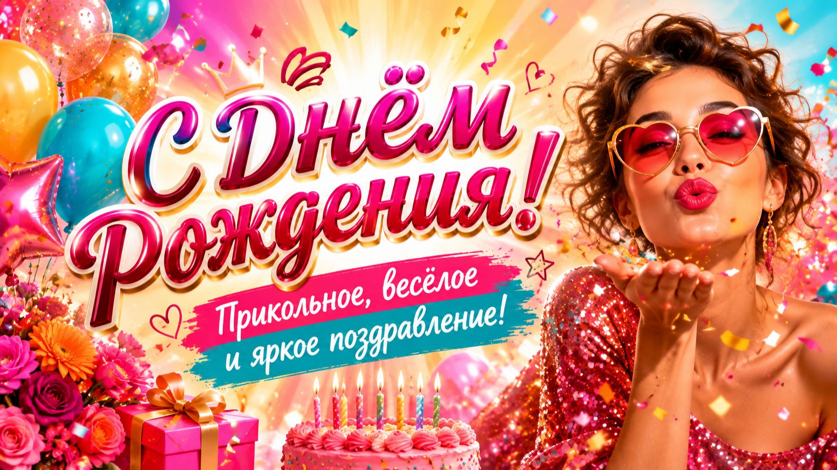 С Днём Рождения! Прикольное, весёлое и яркое поздравление женщине или девушке