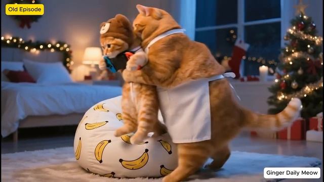 Мама-кошка и рыжий котёнок работают в салоне для животных, чтобы оплатить обучение