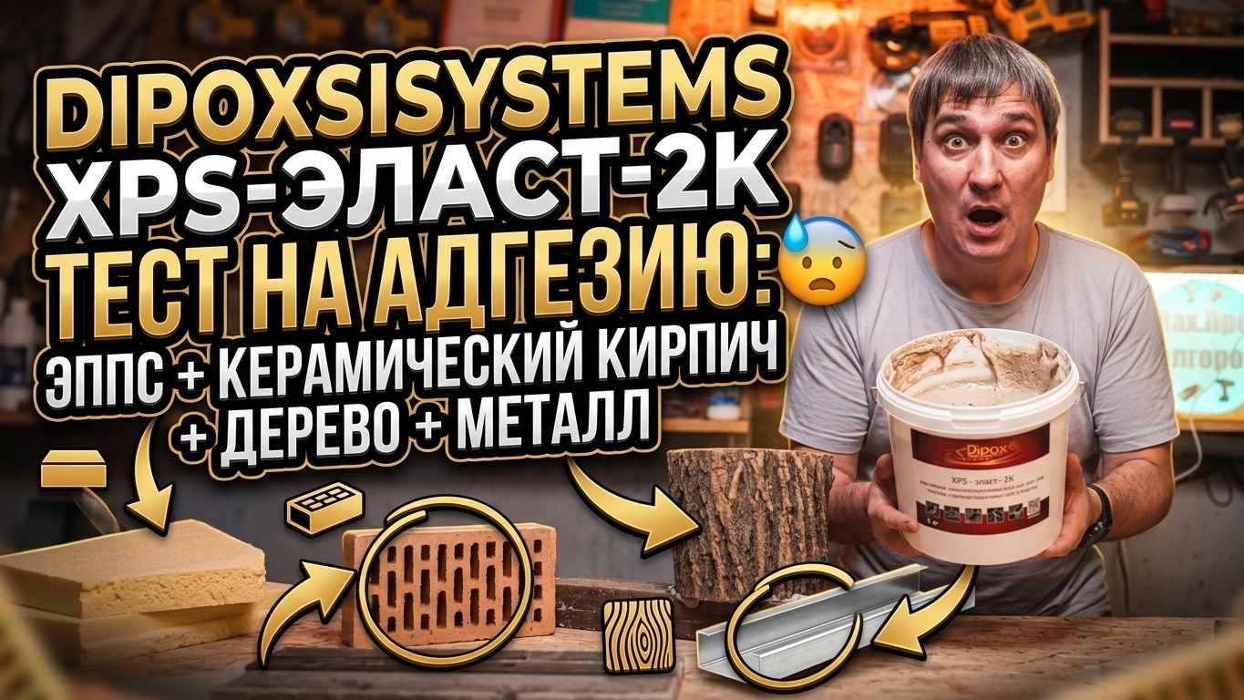 DipoxSisystems XPS-Эласт-2К тест на адгезию ЭППС + Керамический  кирпич + Дерево + Металл