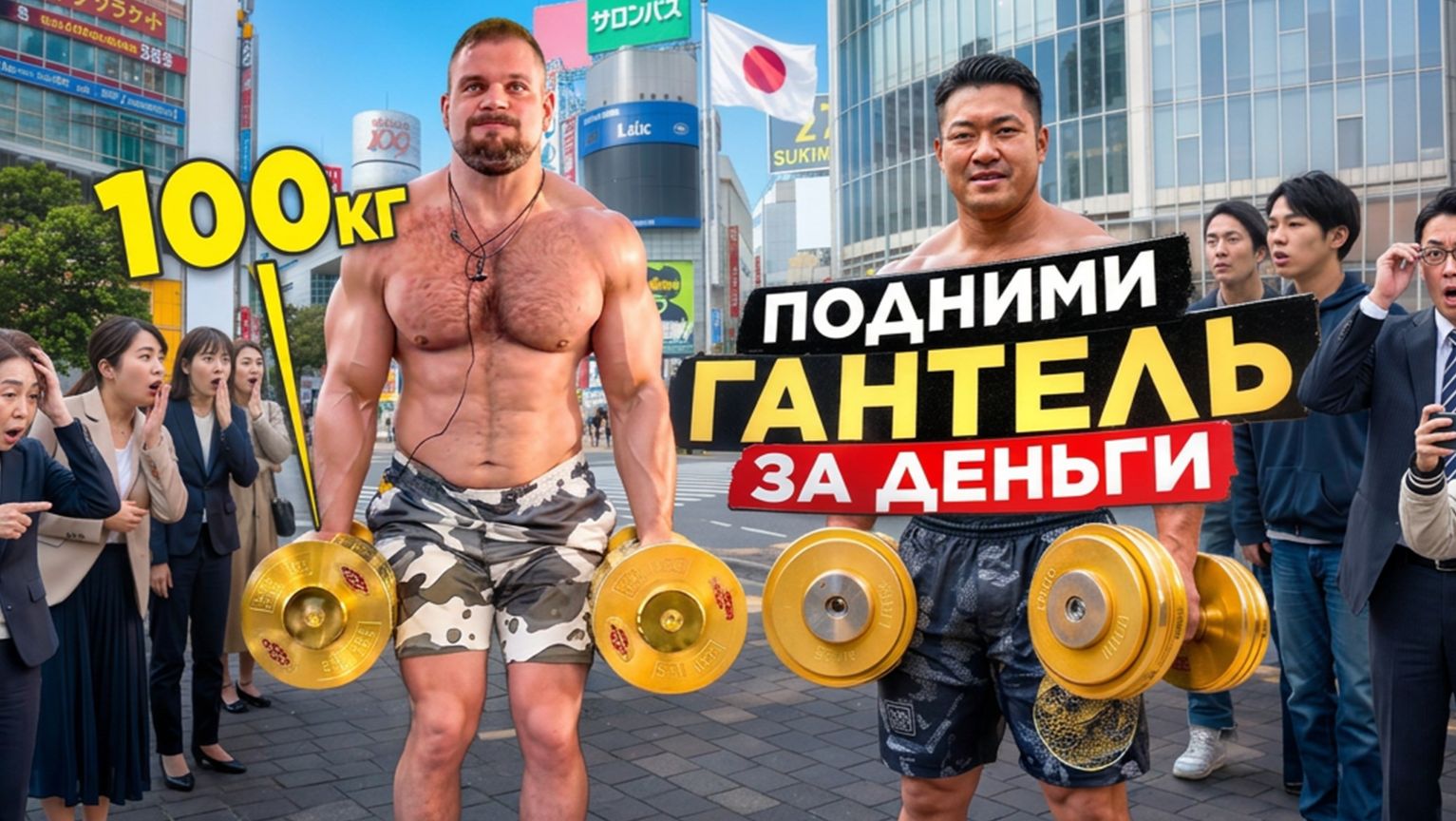 ПОДНИМИ ГИГАНТСКУЮ ГАНТЕЛЬ и ПОЛУЧИ ДЕНЬГИ в ЯПОНИИ
