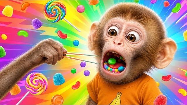 Не ешь больше конфет, малышка-обезьянка! | Детские стишки о здоровых привычках