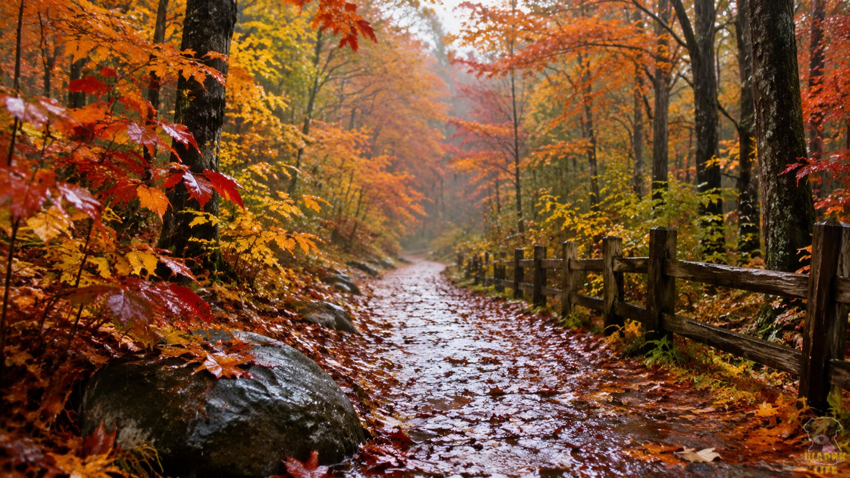 Прогулка по осеннему лесу под дождём 🌧️🍂 Новая Англия в 4K | Бинауральные звуки дождя