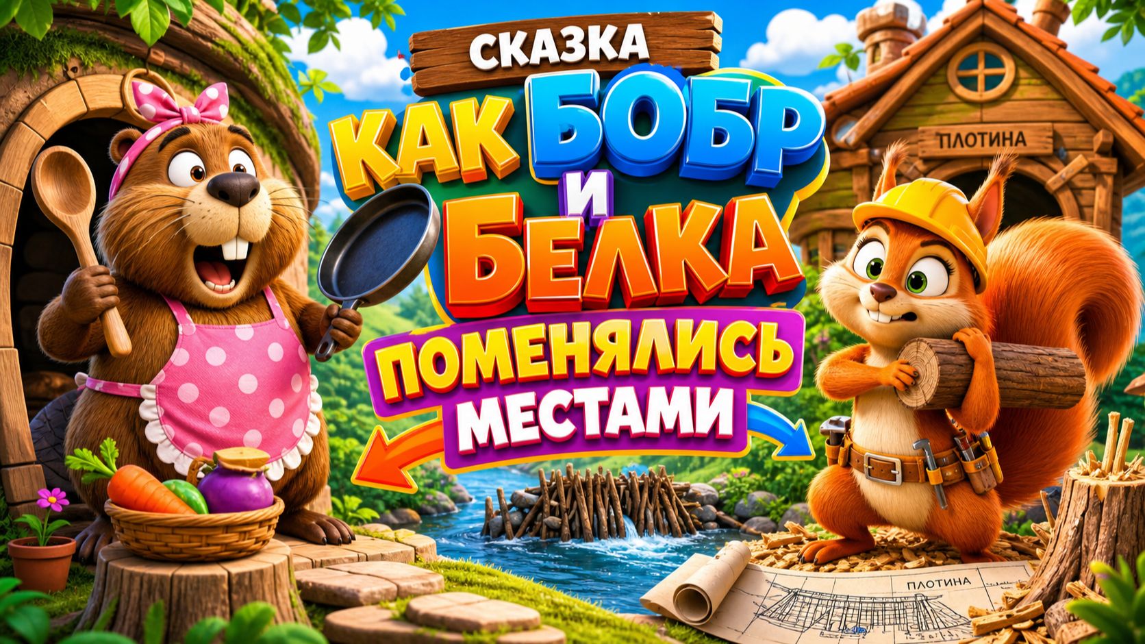 🦫🐿️ Как Бобёр и Белка поменялись местами — поучительная аудиосказка для малышей ✨🐾