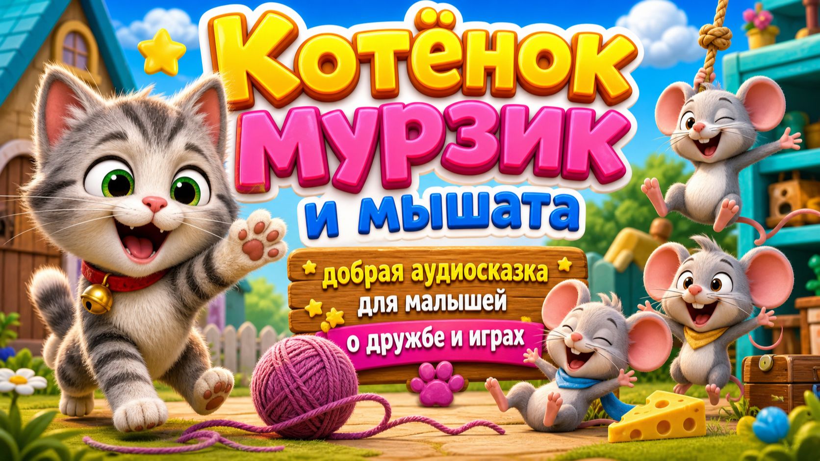 🐱🐭 Котёнок Мурзик и мышата — добрая аудиосказка для малышей о дружбе и играх ✨🐾