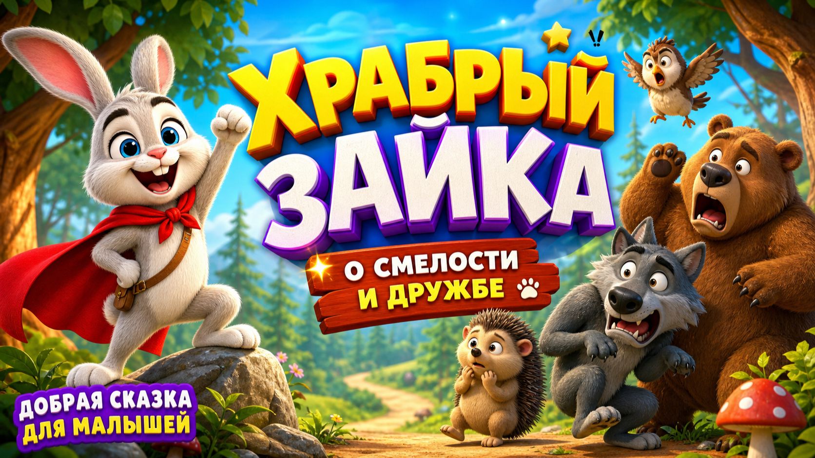 🐰🌲 Храбрый зайка — добрая аудиосказка для малышей о смелости и дружбе ✨🐾