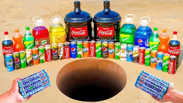 Эксперимент: Гигантские бутылки Coca-Cola, Chupa Chups, Pepsi, Sprite, Mirinda и Mentos Essay.