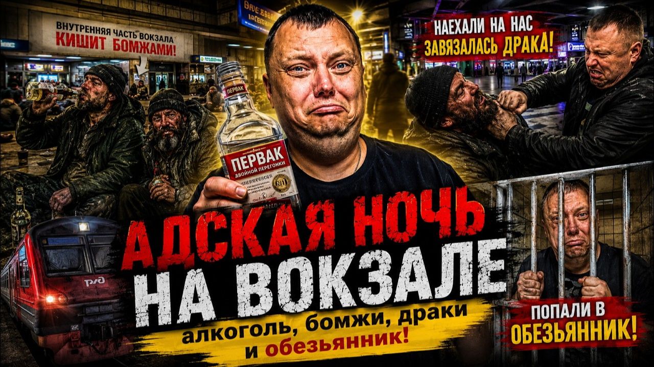 АДСКАЯ НОЧЬ НА ВОКЗАЛЕ: алкоголь, бомжи, драки и обезьянник