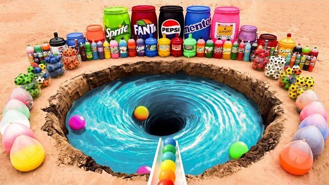 Гигантский эксперимент с газировкой: Coca-Cola, Fanta, Sprite, Pepsi и Mentos!