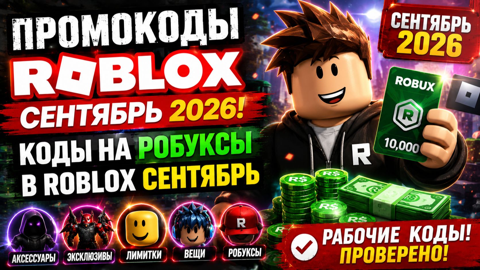 Промокоды Роблокс СЕНТЯБРЬ 2026! Коды на Робуксы в ROBLOX СЕНТЯБРЬ