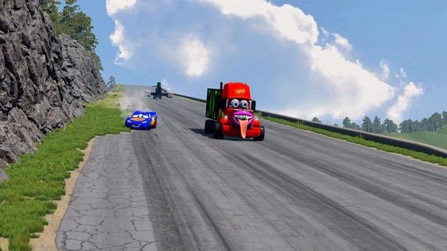 Giant MACK TRUCK VS Cars Lightning McQueen & Police Car & Giant Boat Downhill Race - Beamng.Drive