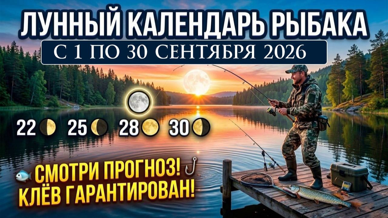 Прогноз клева рыбы на СЕНТЯБРЬ 2026 года. Лунный календарь рыбака. Календарь рыбака на СЕНТЯБРЬ 2026