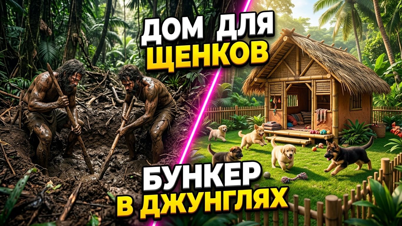 🐕 ПОДЗЕМНЫЙ ДОМ ДЛЯ ДИКИХ ЩЕНКОВ: Построили теплое убежище и дворик в лесу 🌿