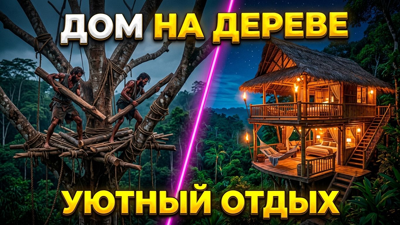 🏡 ДОМ НА ДЕРЕВЕ В ДЖУНГЛЯХ (ЧАСТЬ 4): Интерьер, бамбуковая мебель и уютный отдых 🌿