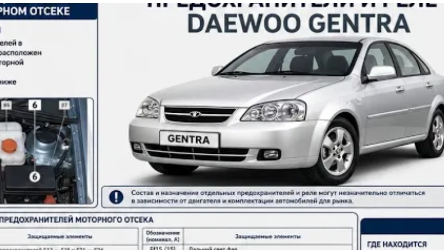 Предохранители и реле DAEWOO GENTRA.ЧТО ЗА ЧТО ОТВЕЧАЕТ. ТОЧНОЕ ОПИСАНИЕ.