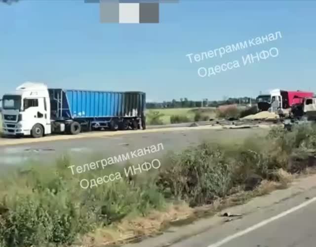 Одесская область. Трасса забита разбитыми зерновозами
