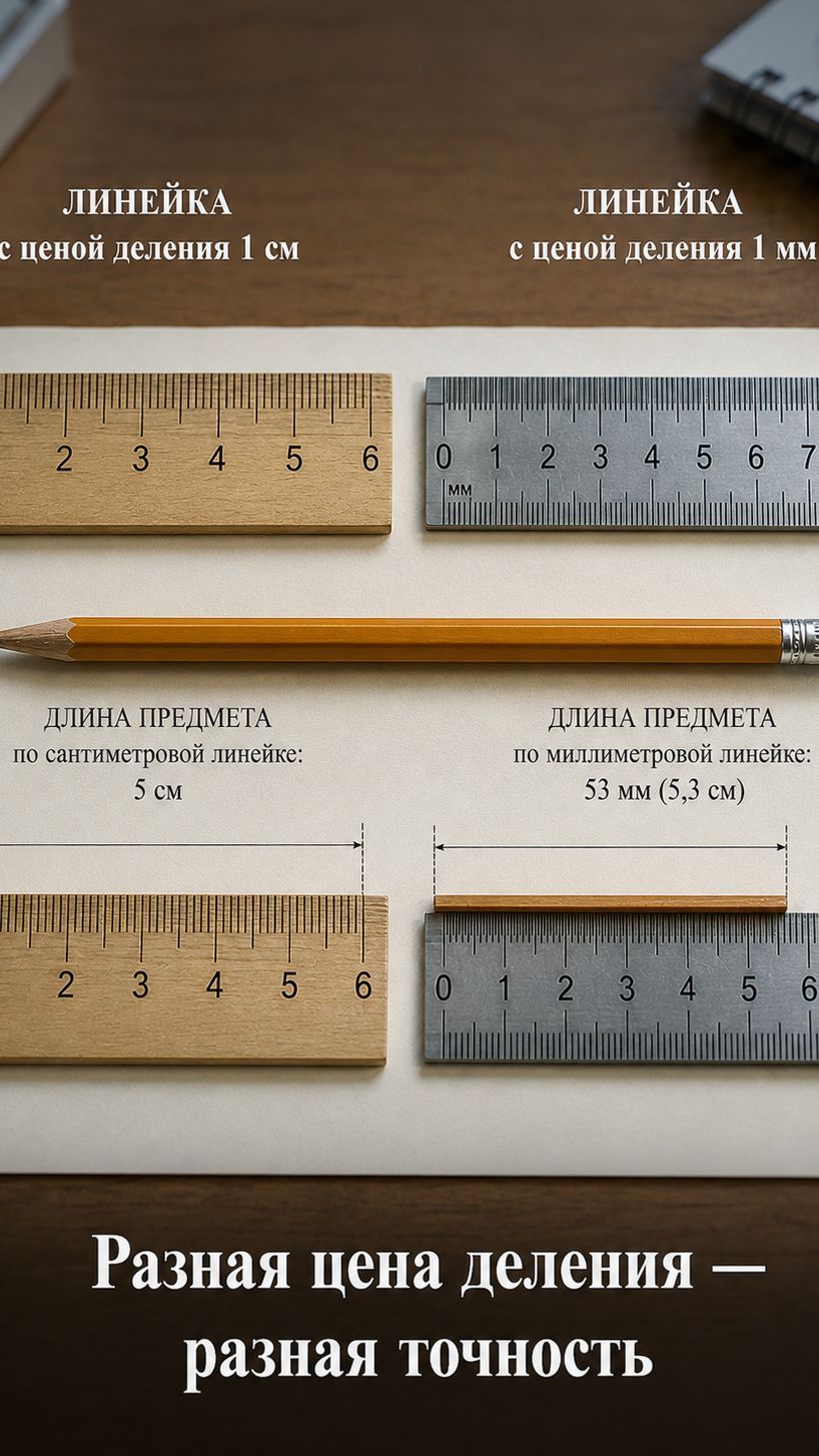 🔬 Почему одна линейка показывает 25 см, а другая — 25,1 см? Всё дело в цене деления!