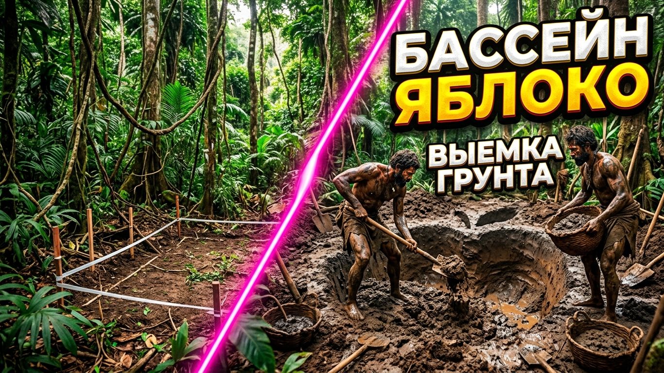 🍎 БАССЕЙН В ФОРМЕ ЯБЛОКА (ЧАСТЬ 1): Выемка грунта и ювелирная лепка формы в земле 🌿