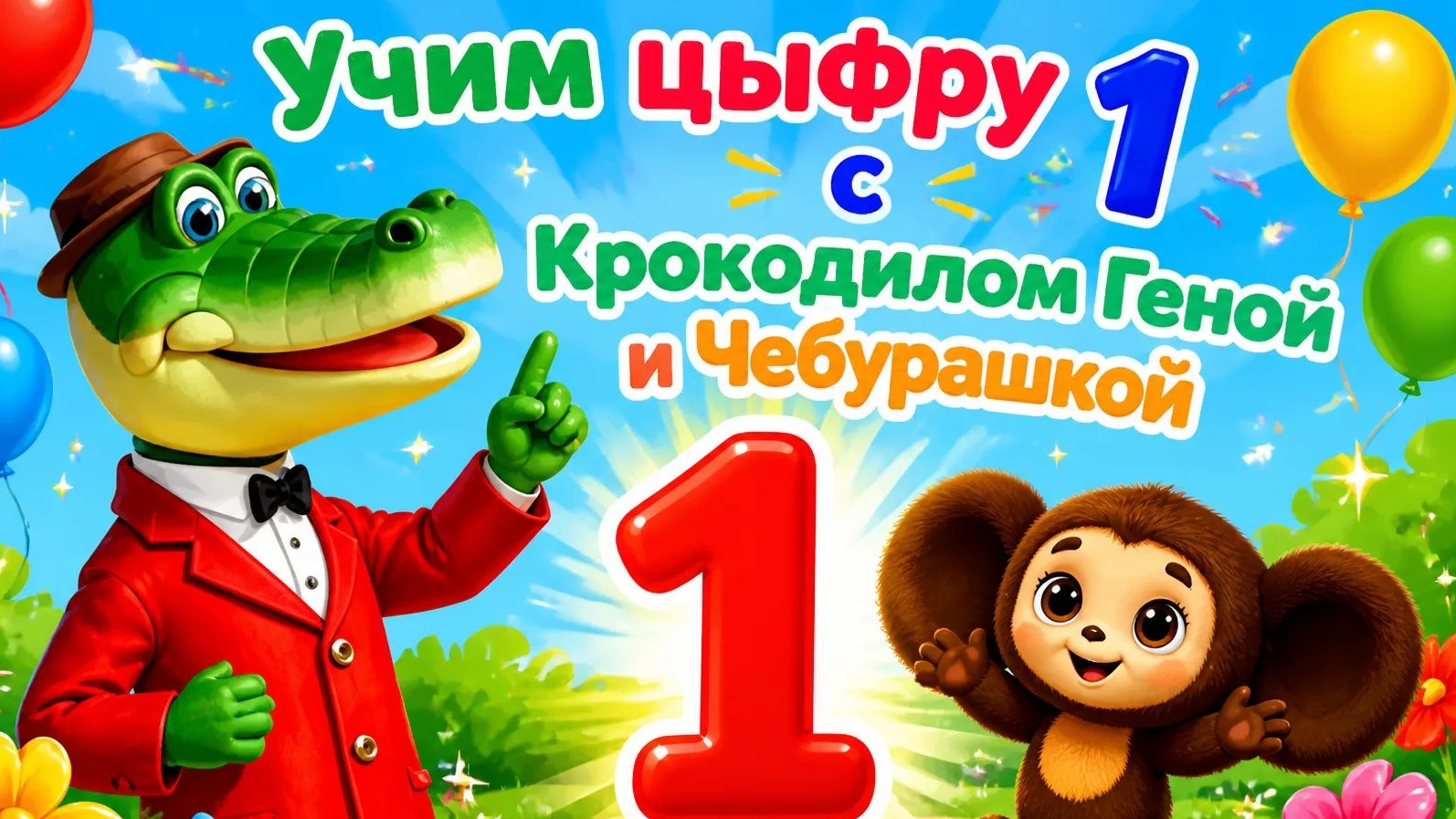 Учим цифру 1 С Крокодилом Геной и Чебурашкой
