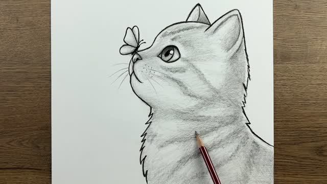 Как нарисовать кошку — простой рисунок кошки карандашом