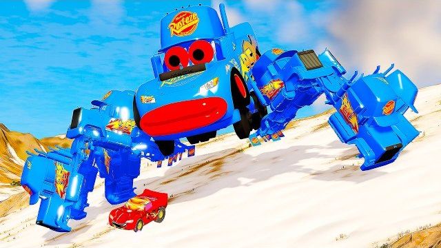 Гигантский Молния Маккуин на грузовике Mack Truck Legs против Железного Маккуина