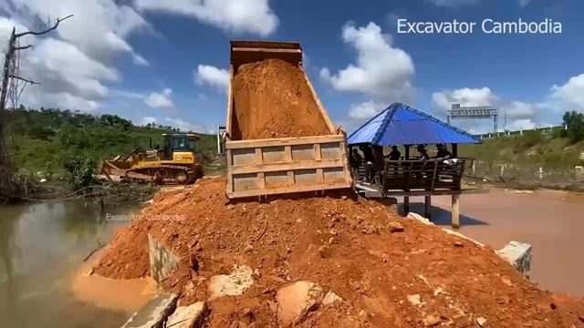 Total Video Processing Connection 100% Complete Road To Drainage System By Dump Truck And Bulldozer