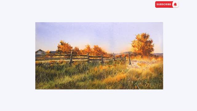 Мастер-класс по акварели 🎨 Осеннее поле и старый забор. Пошаговое руководство для начинающих